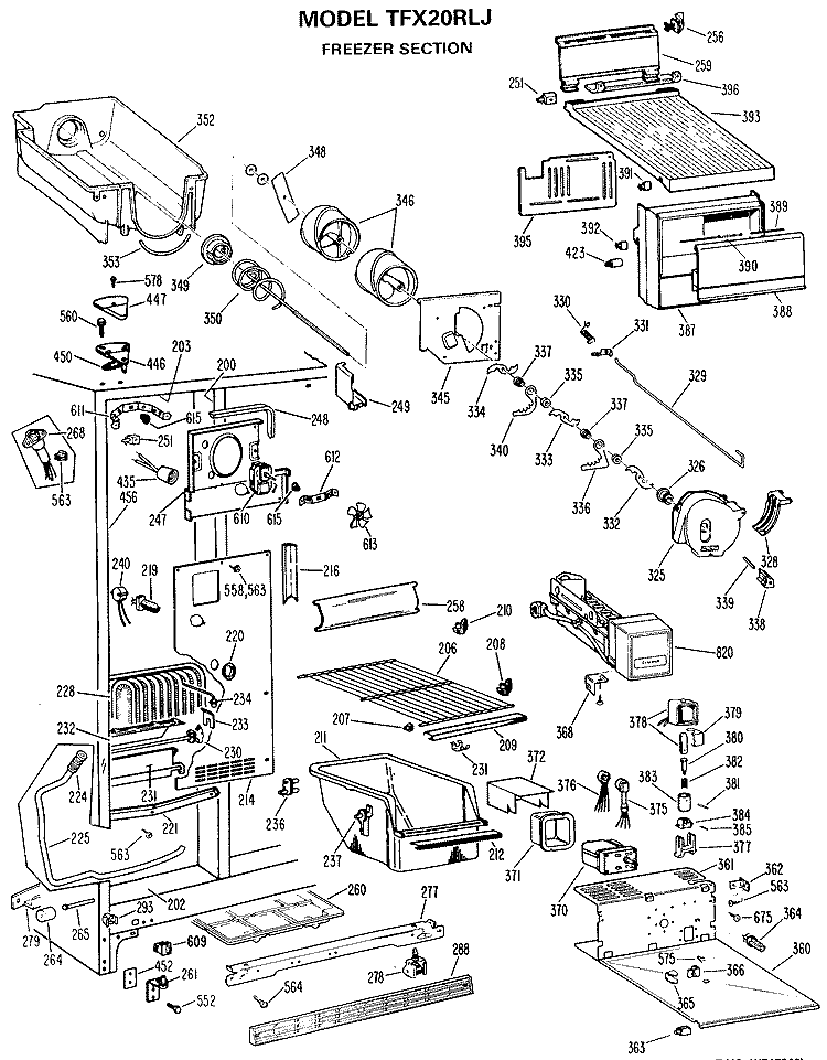FREEZER SECTION Diagram and Parts List for TFX20RLJ  General Electric Refrigerator