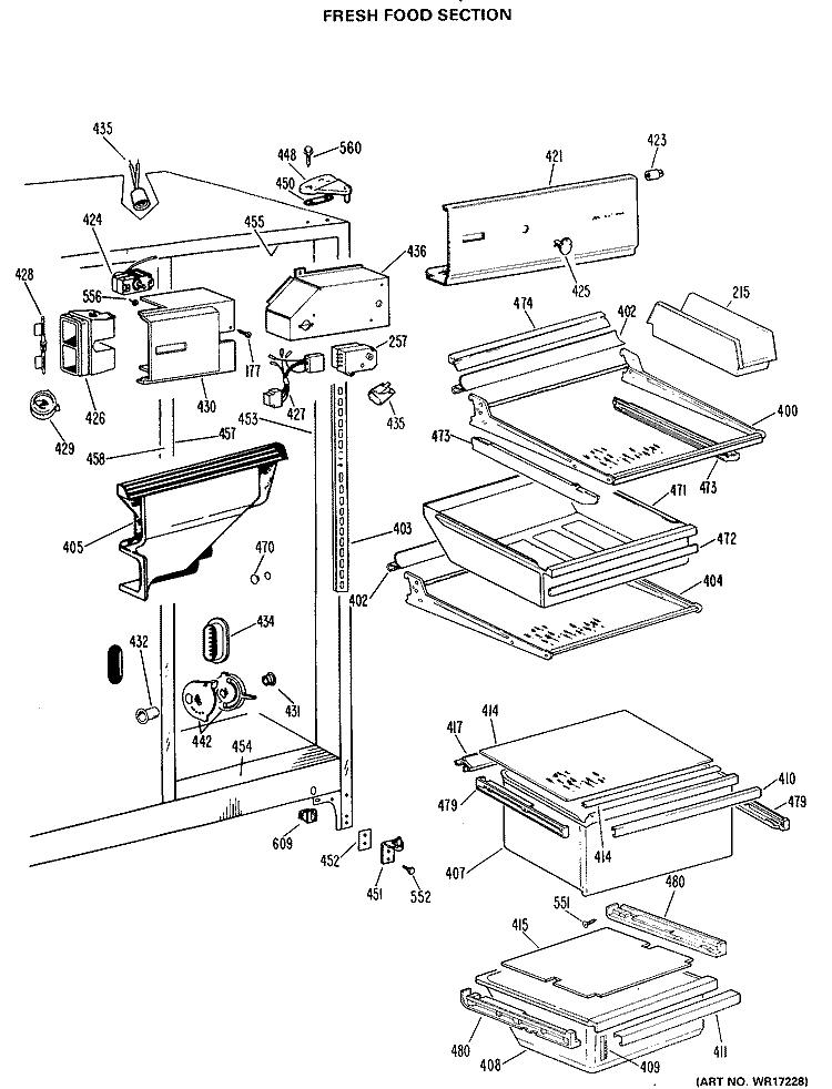 FRESH FOOD SECTION Diagram and Parts List for TFX22KLJ  General Electric Refrigerator