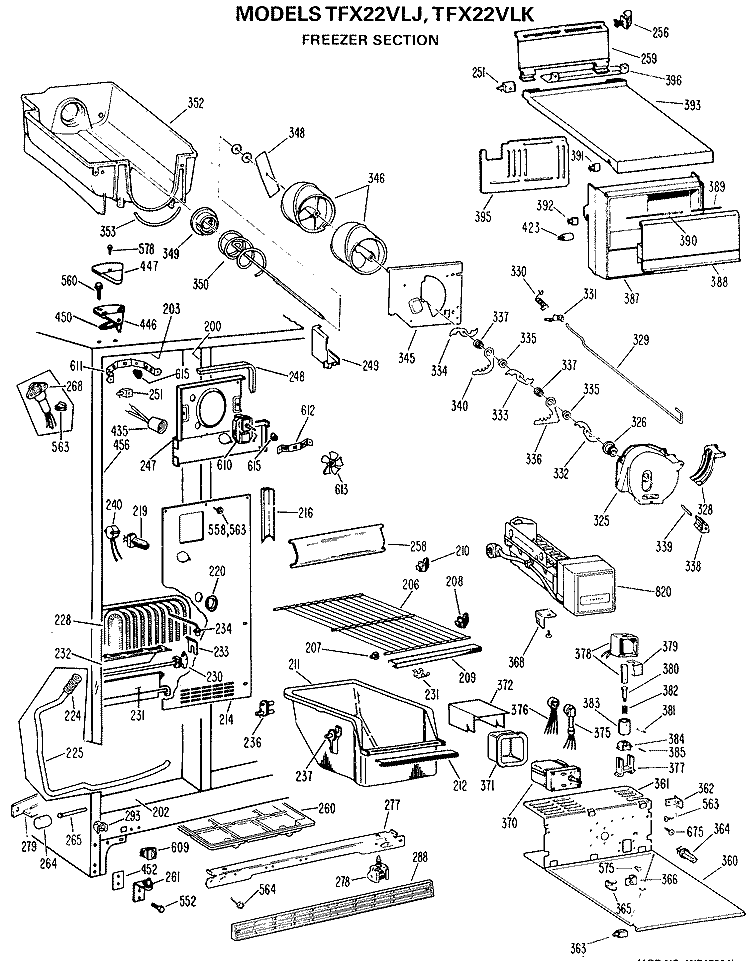FREEZER SECTION Diagram and Parts List for TFX22VLK  General Electric Refrigerator
