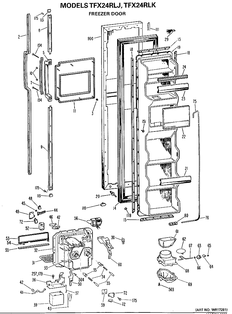 FREEZER DOOR Diagram and Parts List for TFX24RLK  General Electric Refrigerator