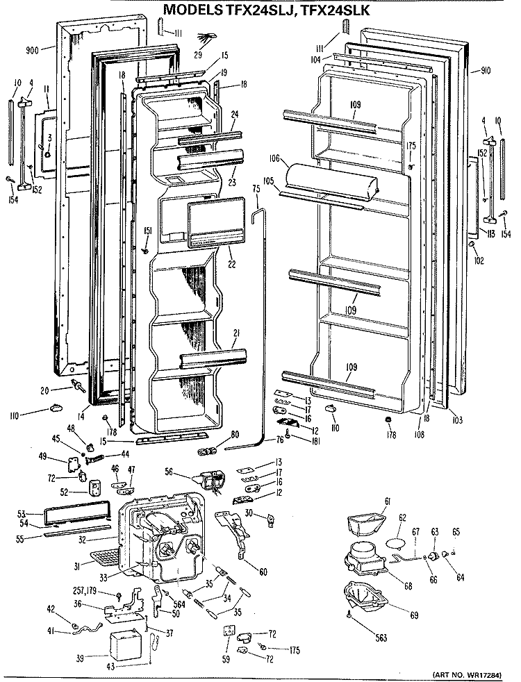 Section Diagram and Parts List for TFX24SLK  General Electric Refrigerator