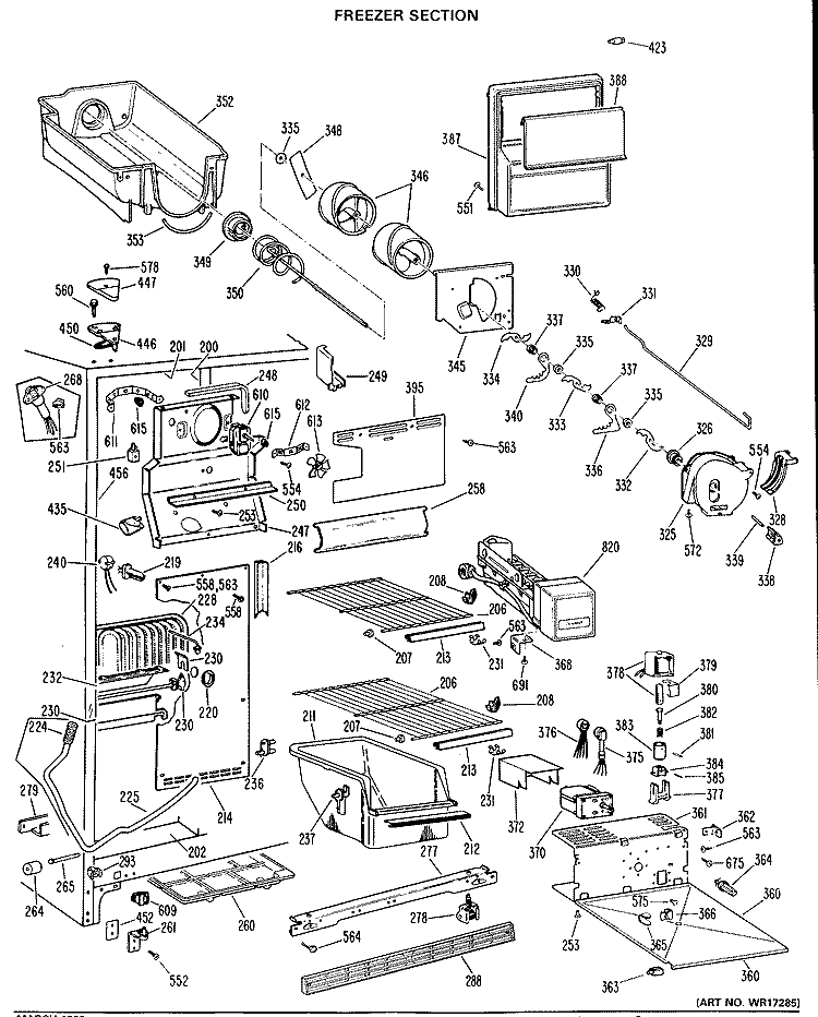 FREEZER SECTION Diagram and Parts List for TFX24SLK  General Electric Refrigerator