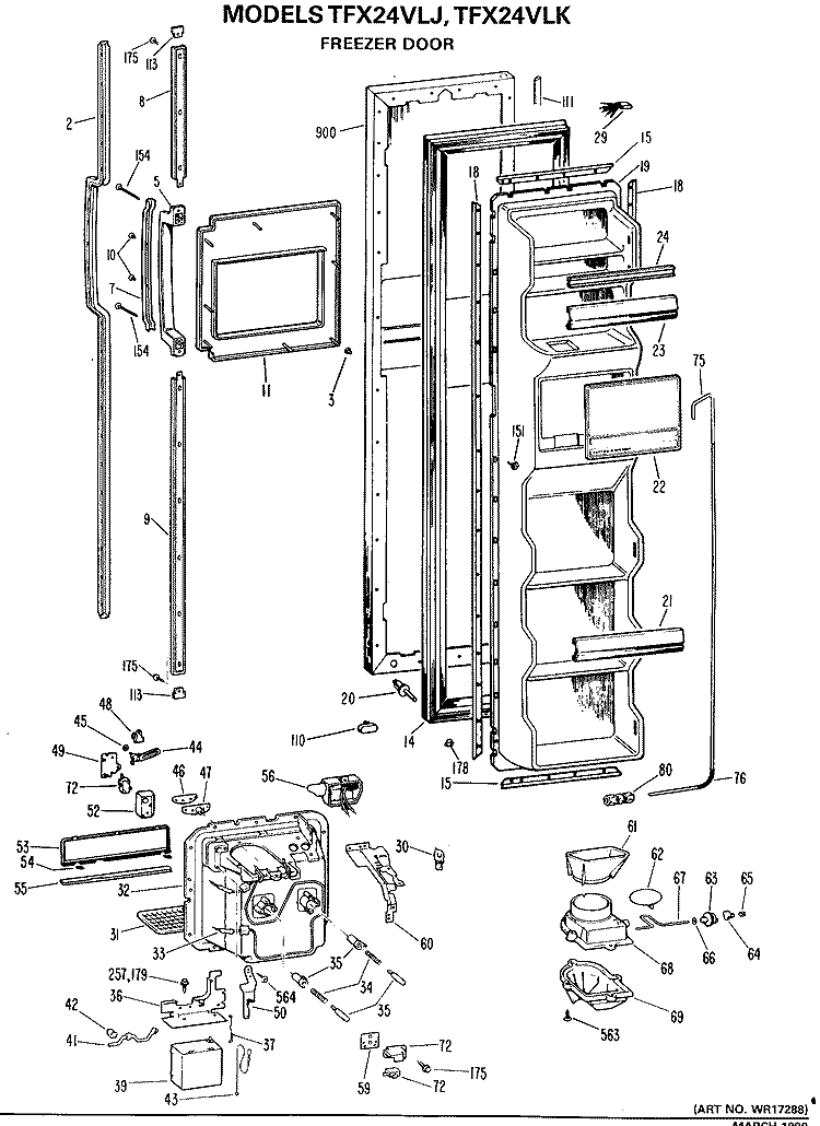FREEZER DOOR Diagram and Parts List for TFX24VLK  General Electric Refrigerator