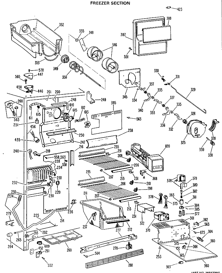 FREEZER SECTION Diagram and Parts List for TFX24VLK  General Electric Refrigerator