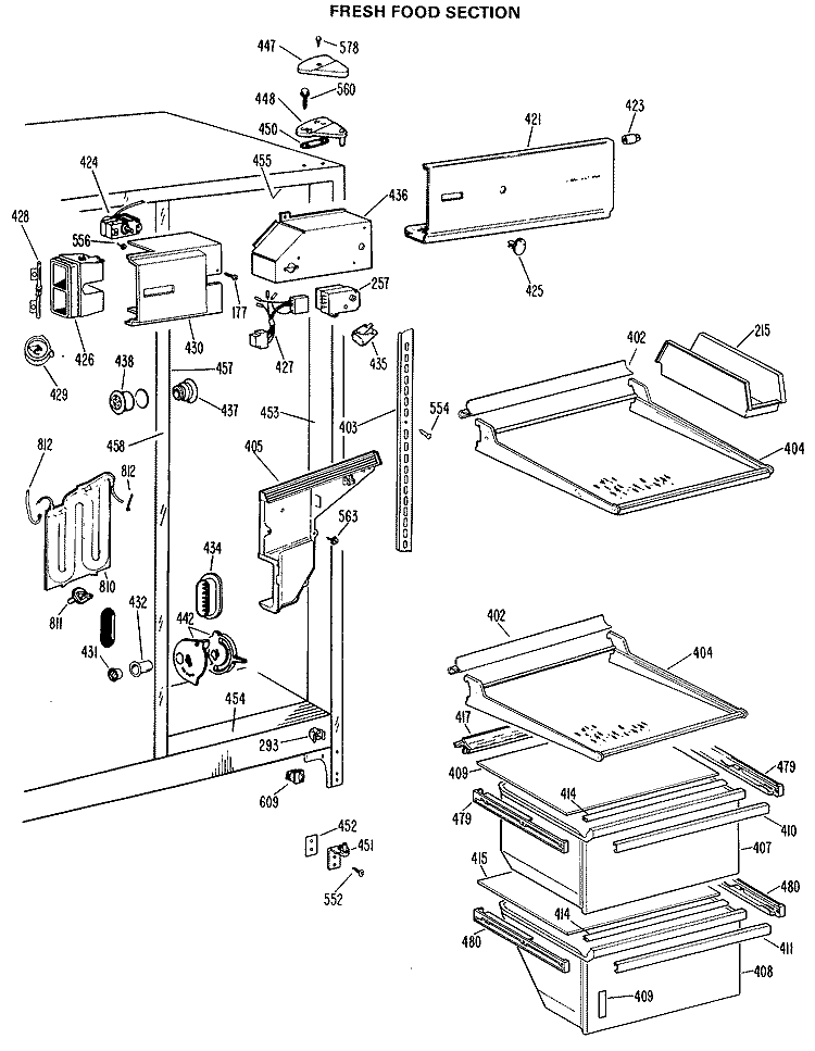 FRESH FOOD SECTION Diagram and Parts List for TFX24VLK  General Electric Refrigerator