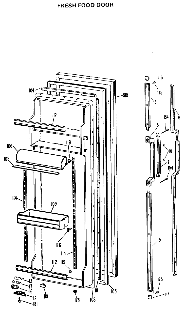 FRESH FOOD DOOR Diagram and Parts List for TFXW24RLK  General Electric Refrigerator