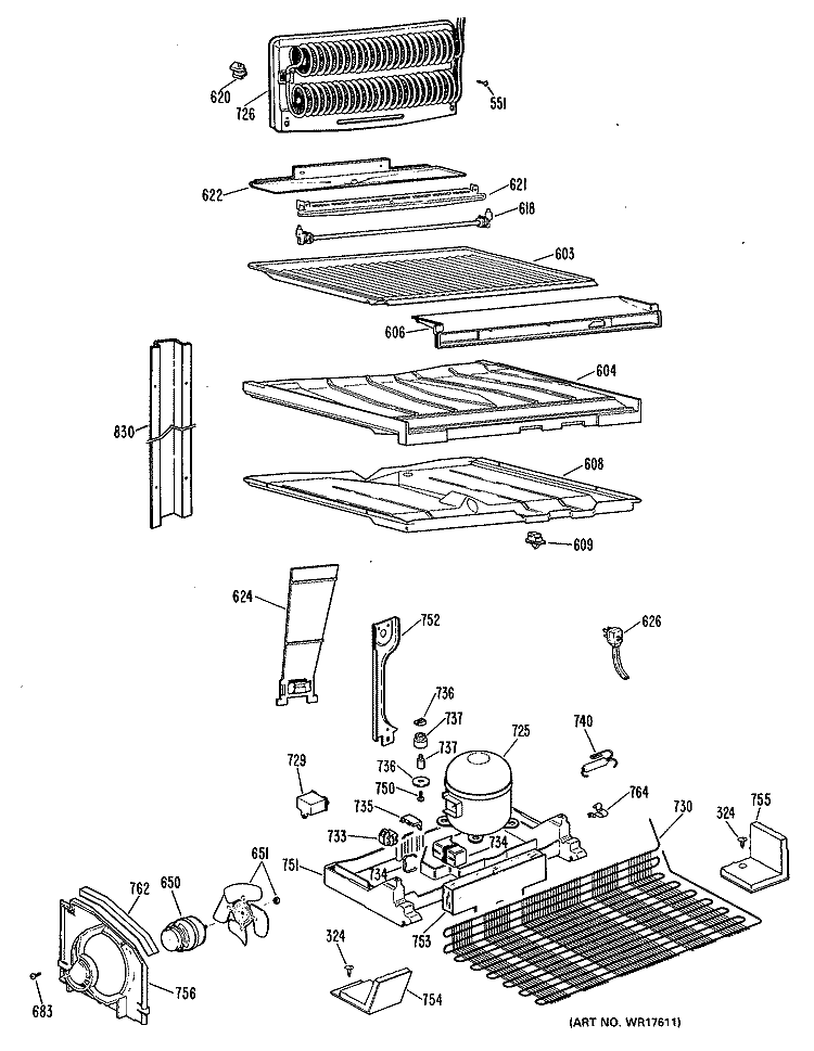 Section Diagram and Parts List for TBX21KLKRWH  General Electric Refrigerator