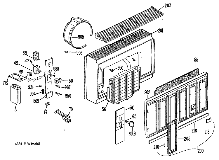 Section Diagram and Parts List for ATM06LBC1  General Electric Air Conditioner