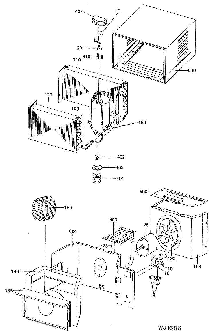 Section Diagram and Parts List for ASL06LAM1  General Electric Air Conditioner