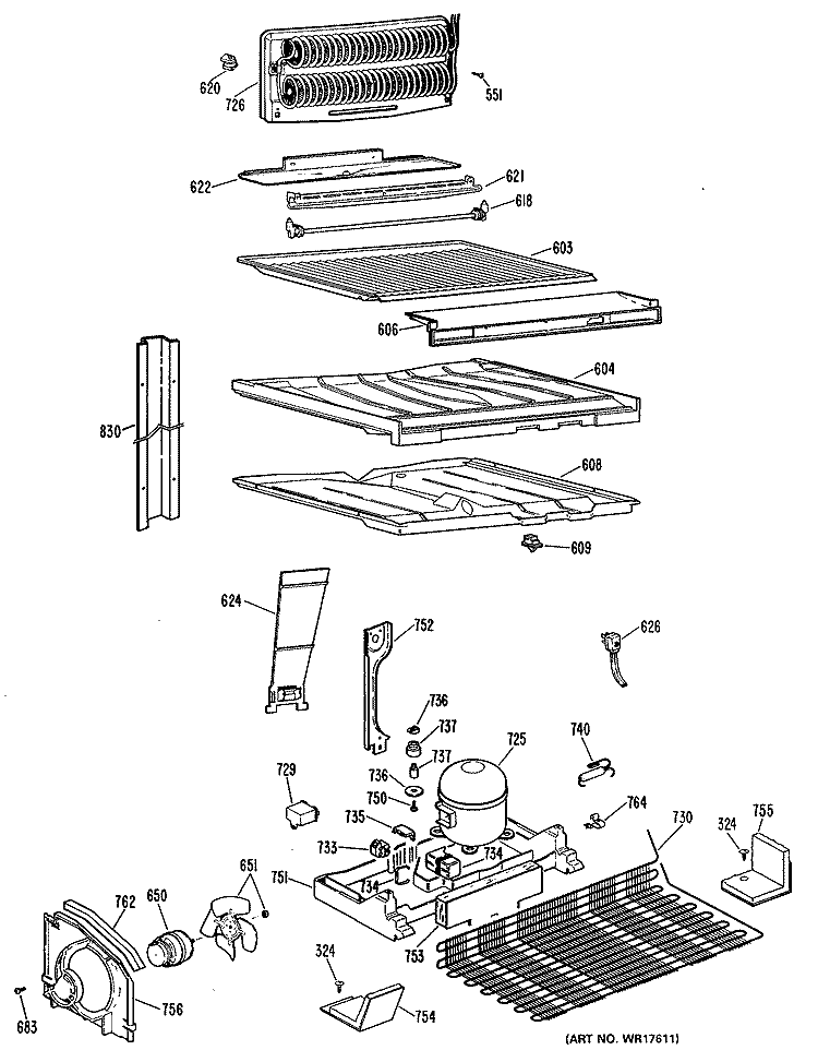 Section Diagram and Parts List for TBX18ALSLWH  General Electric Refrigerator