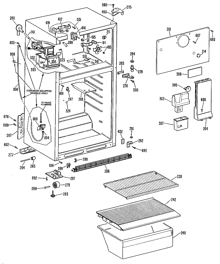 Section Diagram and Parts List for TBX14AMELAD  General Electric Refrigerator