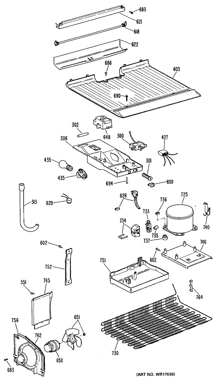 Section Diagram and Parts List for TBX14AMELAD  General Electric Refrigerator