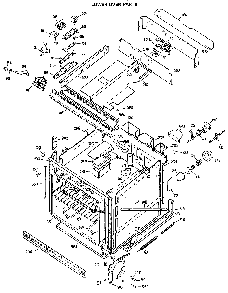 LOWER OVEN PARTS Diagram and Parts List for JKP47G*K5  General Electric Wall Oven