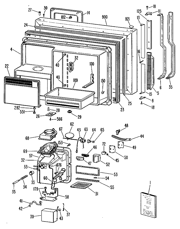 Section Diagram and Parts List for TBXW25FLMLWH  General Electric Refrigerator