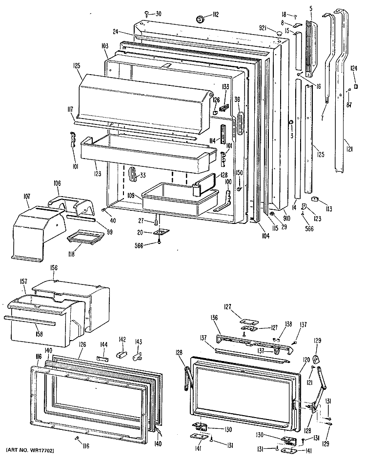 Section Diagram and Parts List for TBXW25FLMLWH  General Electric Refrigerator