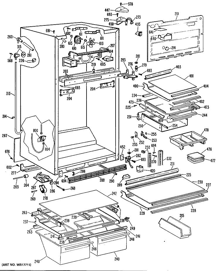 Section Diagram and Parts List for TBXW25FLMLWH  General Electric Refrigerator