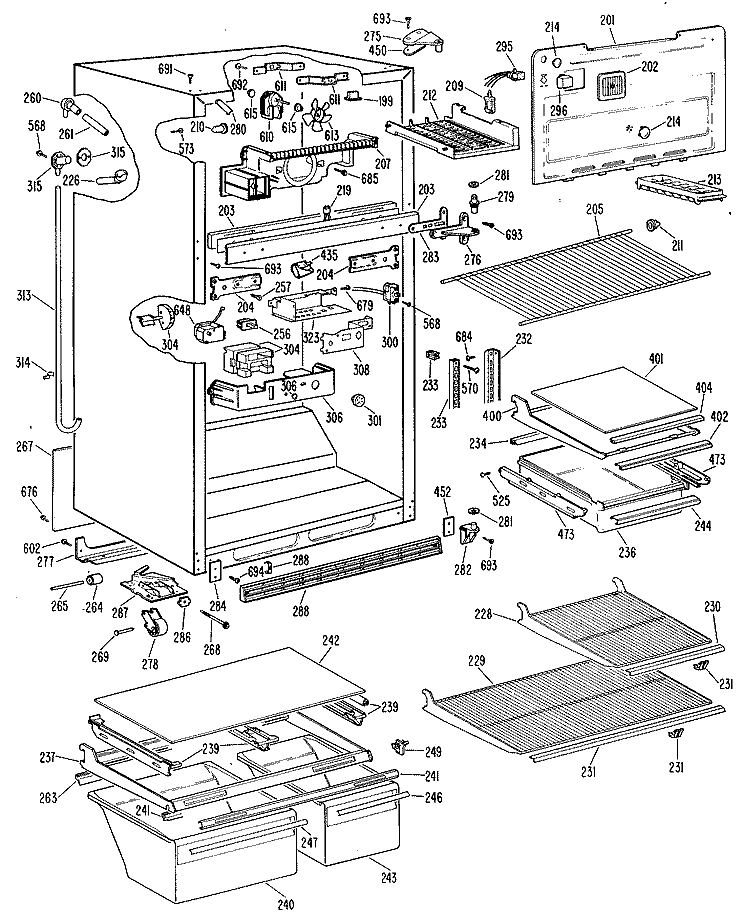 Section Diagram and Parts List for TBX21DLTRAD  General Electric Refrigerator