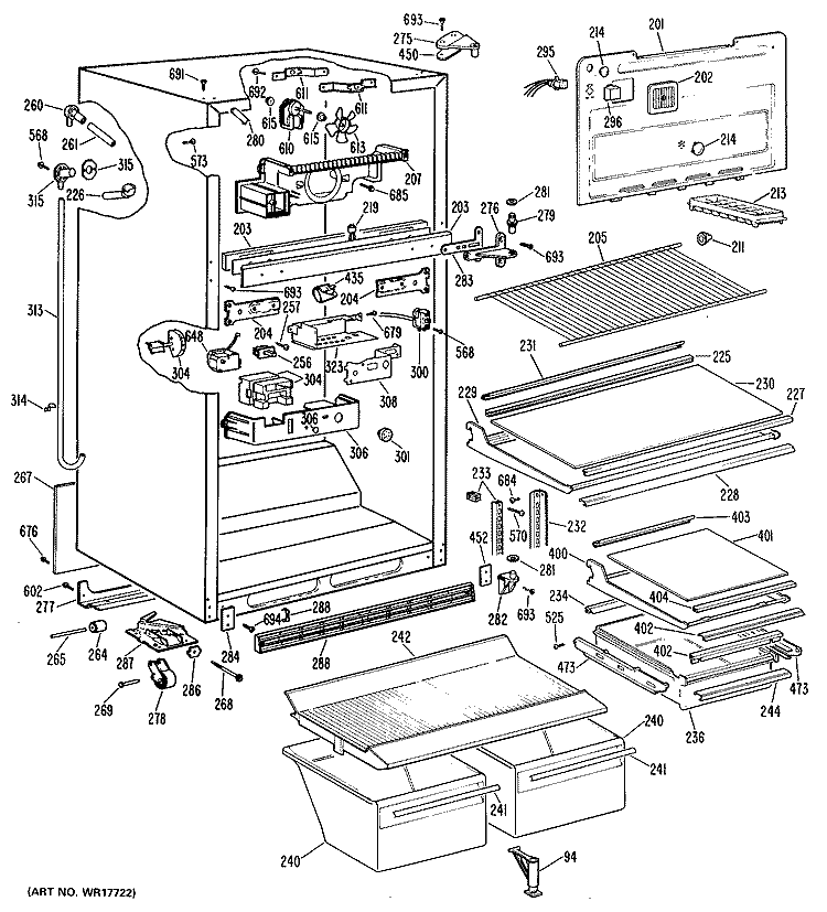 Section Diagram and Parts List for TBX18JMSRAD  General Electric Refrigerator