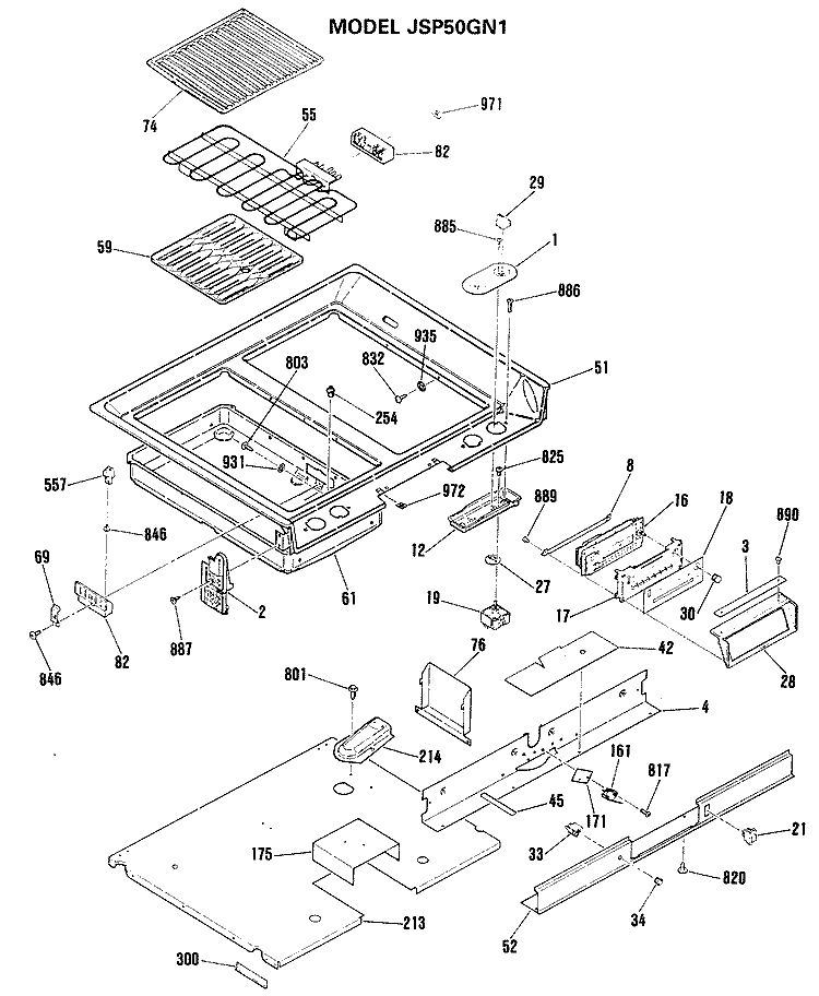 Section Diagram and Parts List for JSP50GN1  General Electric Range