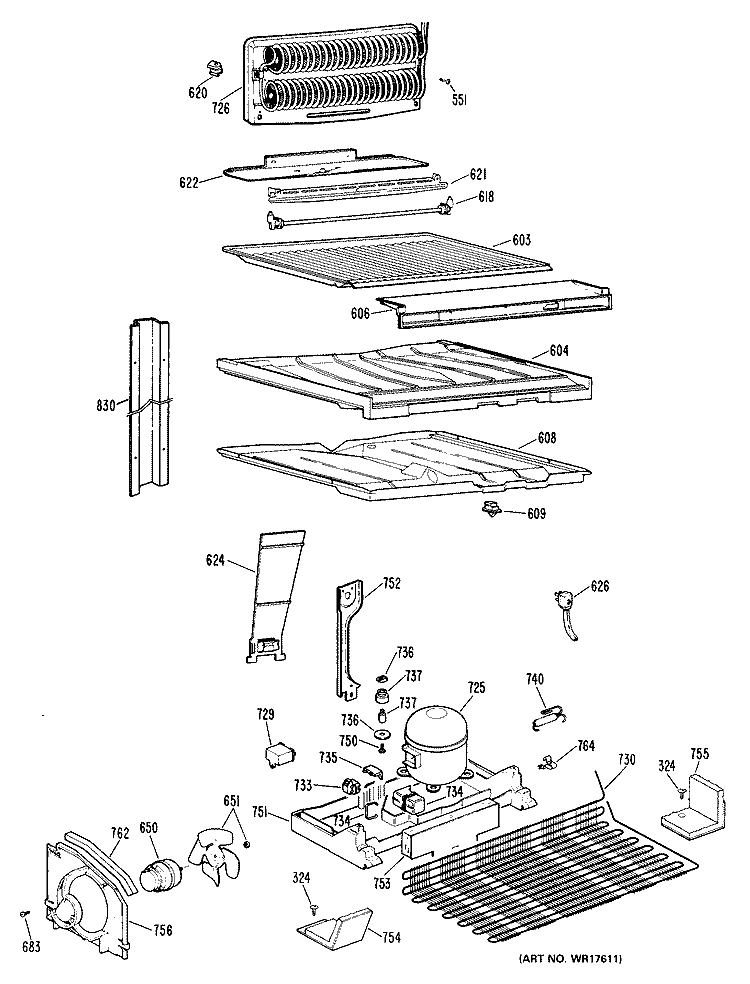 Section Diagram and Parts List for TBX21ZLRRAD  General Electric Refrigerator