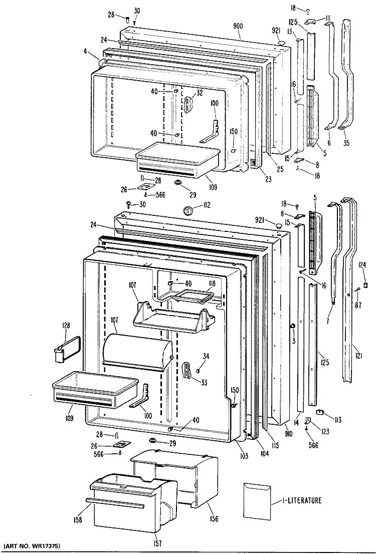 Section Diagram and Parts List for TBX25ZMMRWH  General Electric Refrigerator
