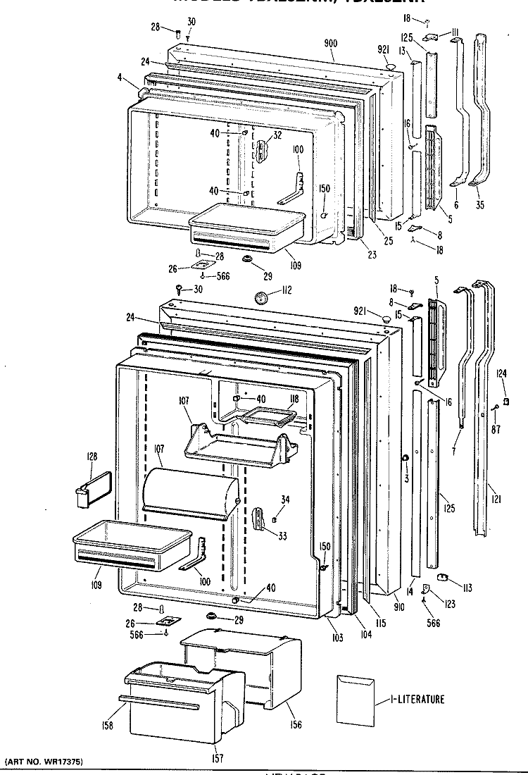 Section Diagram and Parts List for TBX25ZNMRAD  General Electric Refrigerator