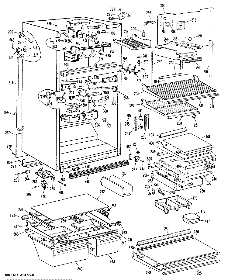 Section Diagram and Parts List for TBX25ZNMRAD  General Electric Refrigerator