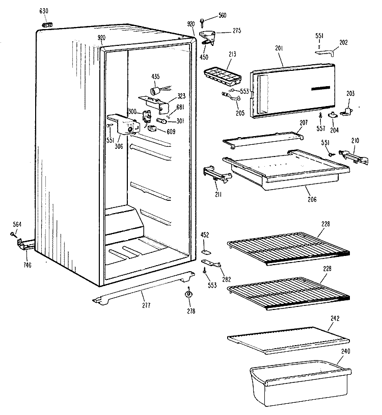 Section Diagram and Parts List for TA11SLCRWH  General Electric Refrigerator