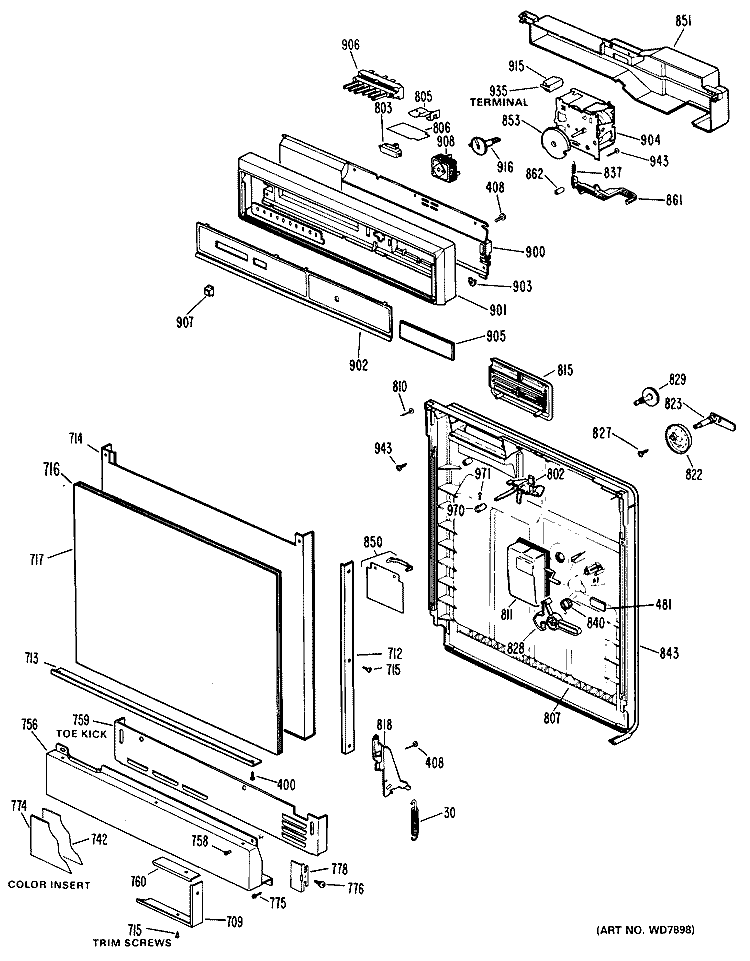 Section Diagram and Parts List for GSD1200M20  General Electric Dishwasher