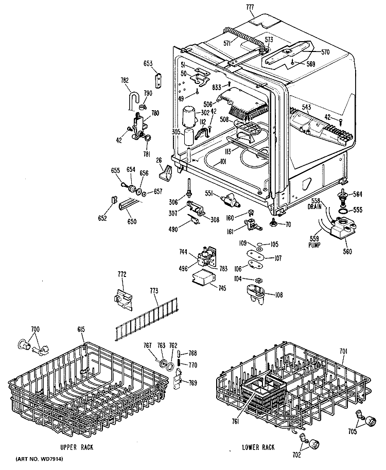 Section Diagram and Parts List for GSD1130L04  General Electric Dishwasher