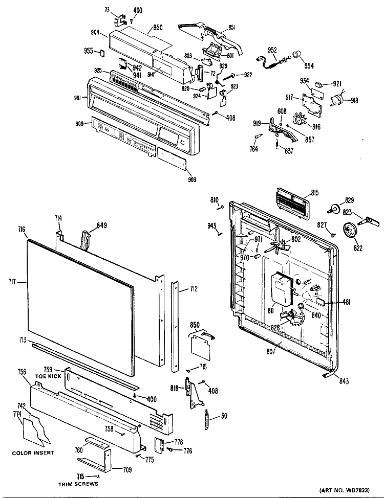 Section Diagram and Parts List for GSD2800L19  General Electric Dishwasher