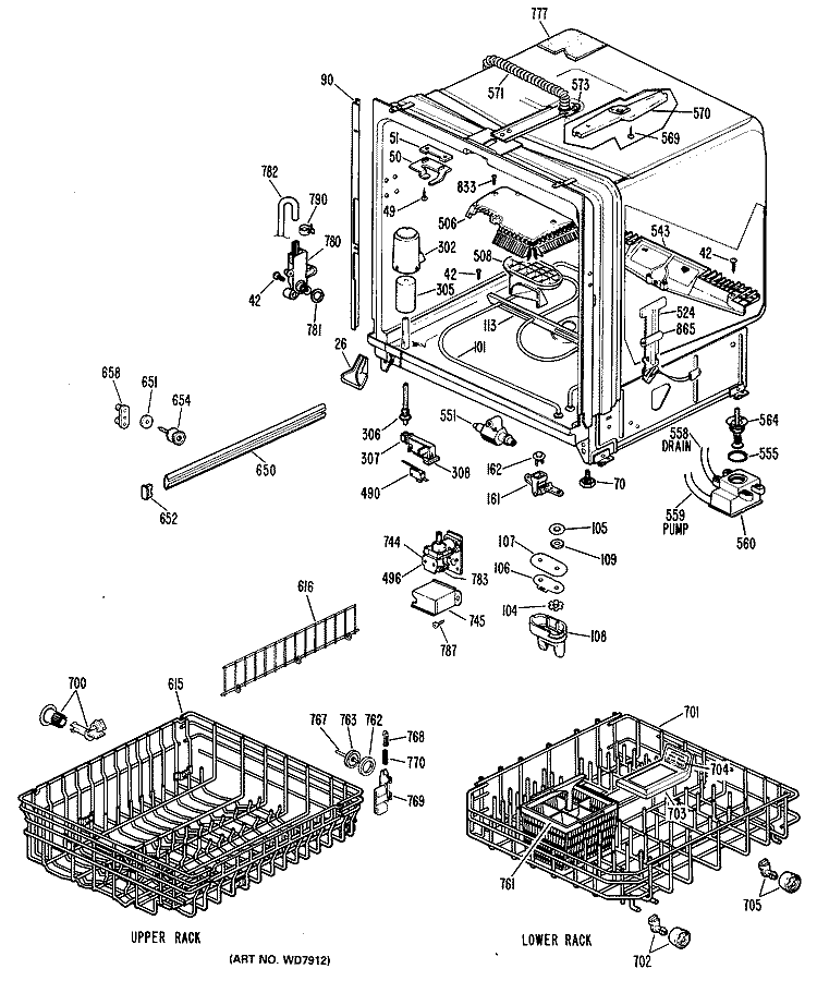 Section Diagram and Parts List for GSD2800L19  General Electric Dishwasher