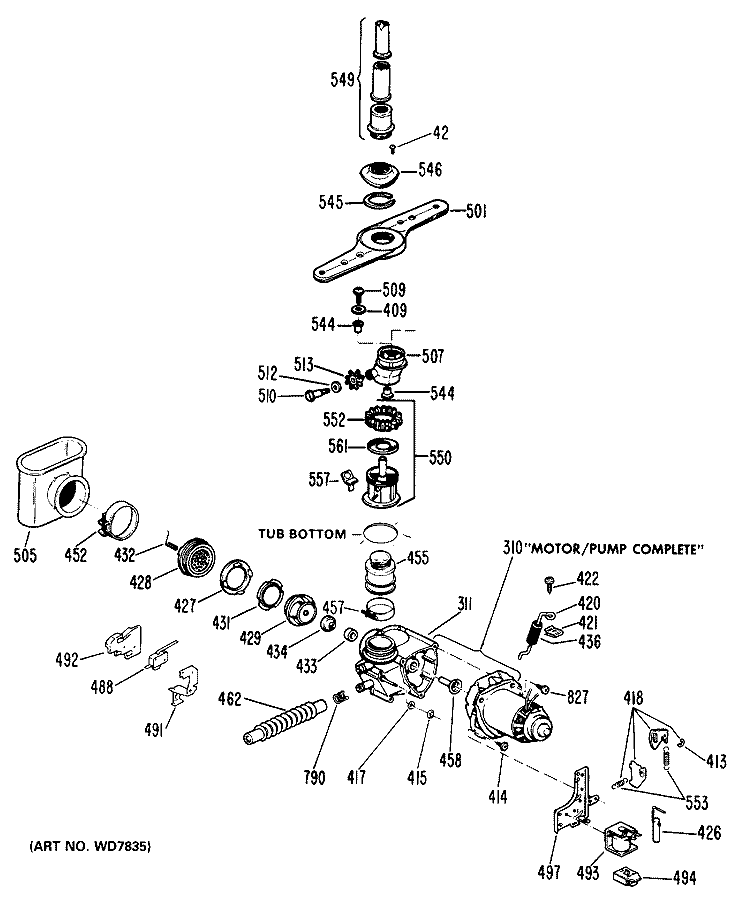 Section Diagram and Parts List for GSD2800L19  General Electric Dishwasher