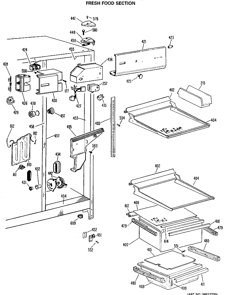FRESH FOOD SECTION Diagram and Parts List for TFX22VMD  General Electric Refrigerator