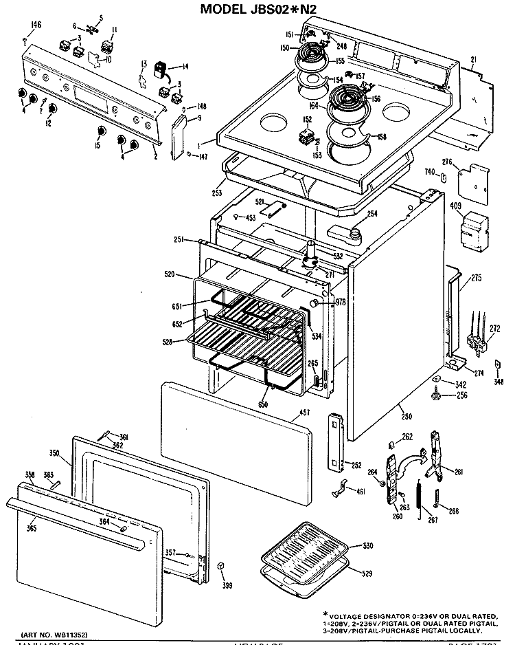 Section Diagram and Parts List for JBS02*N2  General Electric Range