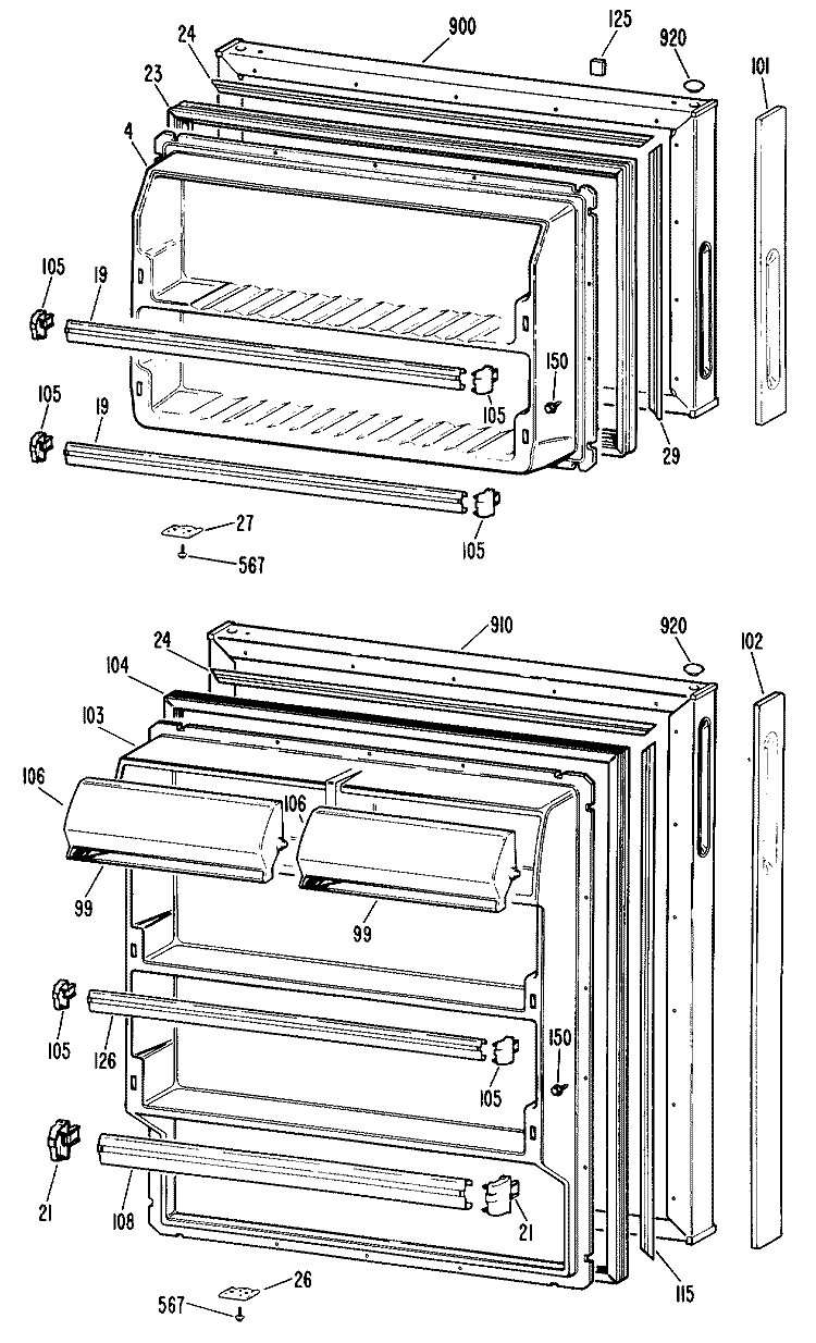 Section Diagram and Parts List for TBXY14SMELWH  General Electric Refrigerator