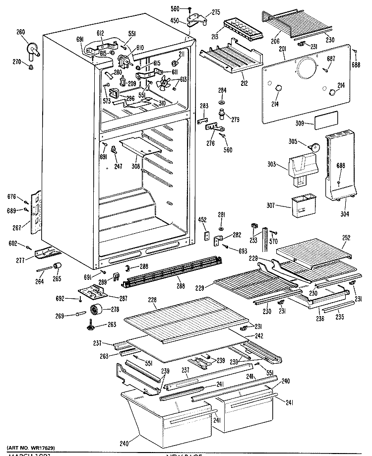 Section Diagram and Parts List for TBX16DMERAD  General Electric Refrigerator