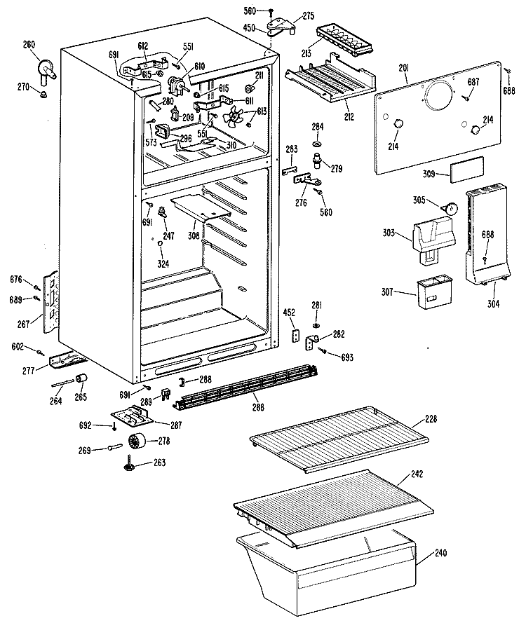 Section Diagram and Parts List for TBXY16SMELAD  General Electric Refrigerator