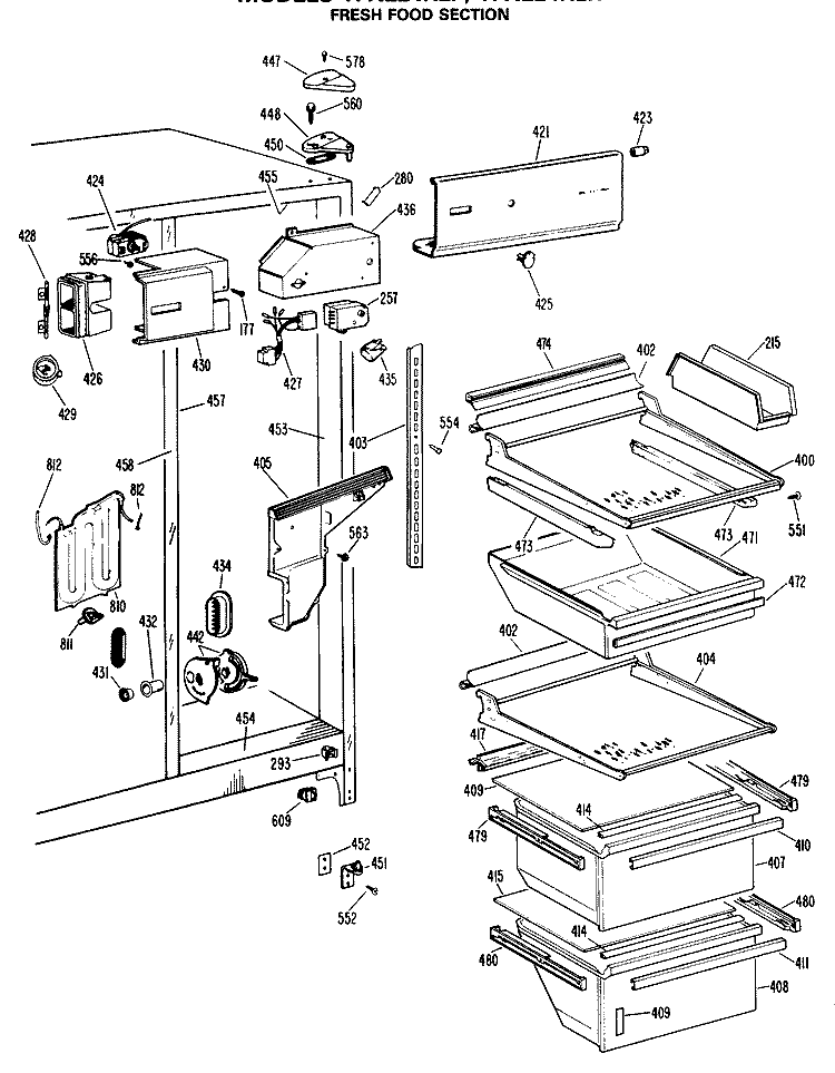 FRESH FOOD SECTION Diagram and Parts List for TFXE24RLP  General Electric Refrigerator