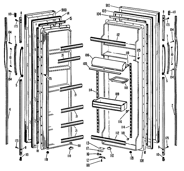 Section Diagram and Parts List for TFXH22KLR  General Electric Refrigerator