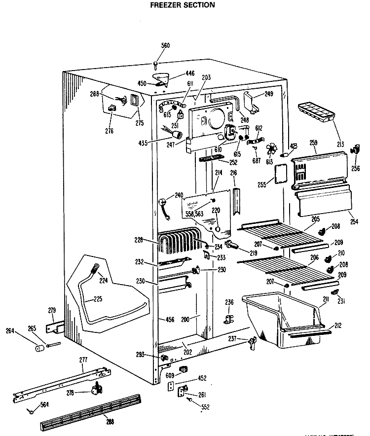 FREEZER SECTION Diagram and Parts List for TFXH22KLR  General Electric Refrigerator