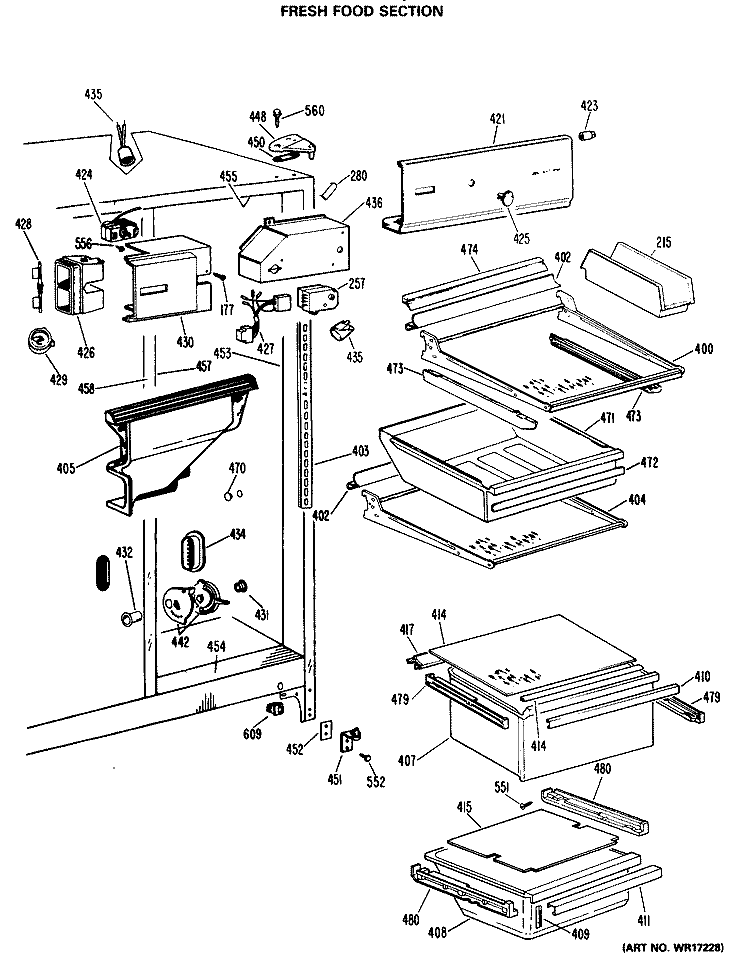 FRESH FOOD SECTION Diagram and Parts List for TFXH22KLR  General Electric Refrigerator