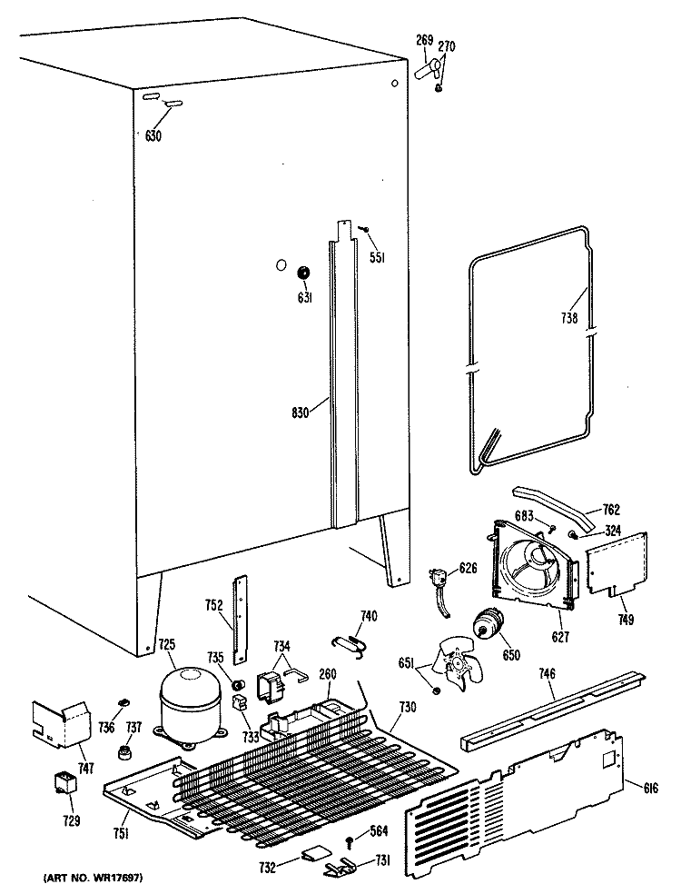 Section Diagram and Parts List for TFXH22KLR  General Electric Refrigerator