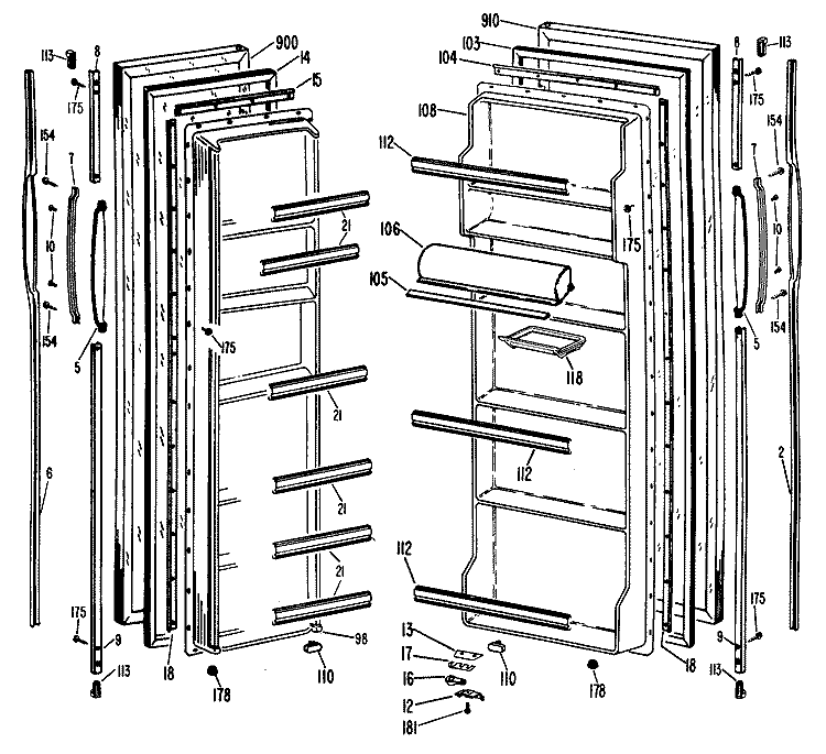 Section Diagram and Parts List for TFX20DMA  General Electric Refrigerator