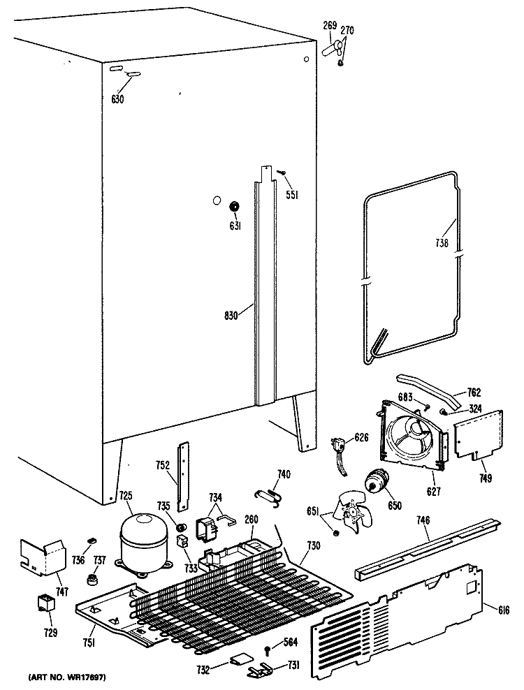 Section Diagram and Parts List for TFX20DMA  General Electric Refrigerator