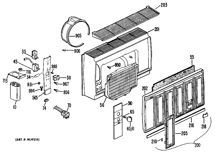 Section Diagram and Parts List for ATL04LAA1  General Electric Air Conditioner