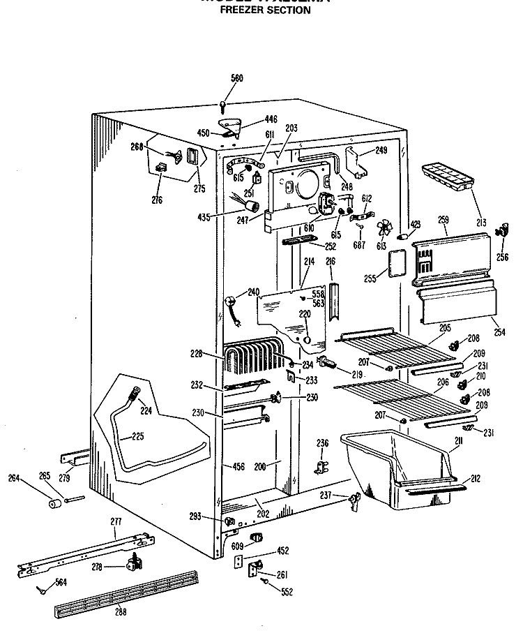 FREEZER SECTION Diagram and Parts List for TFX20ZMA  General Electric Refrigerator