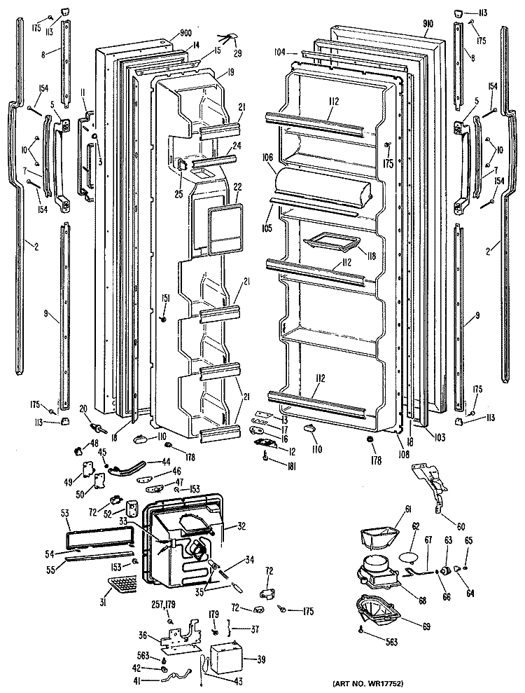 Section Diagram and Parts List for TFX20RNA  General Electric Refrigerator
