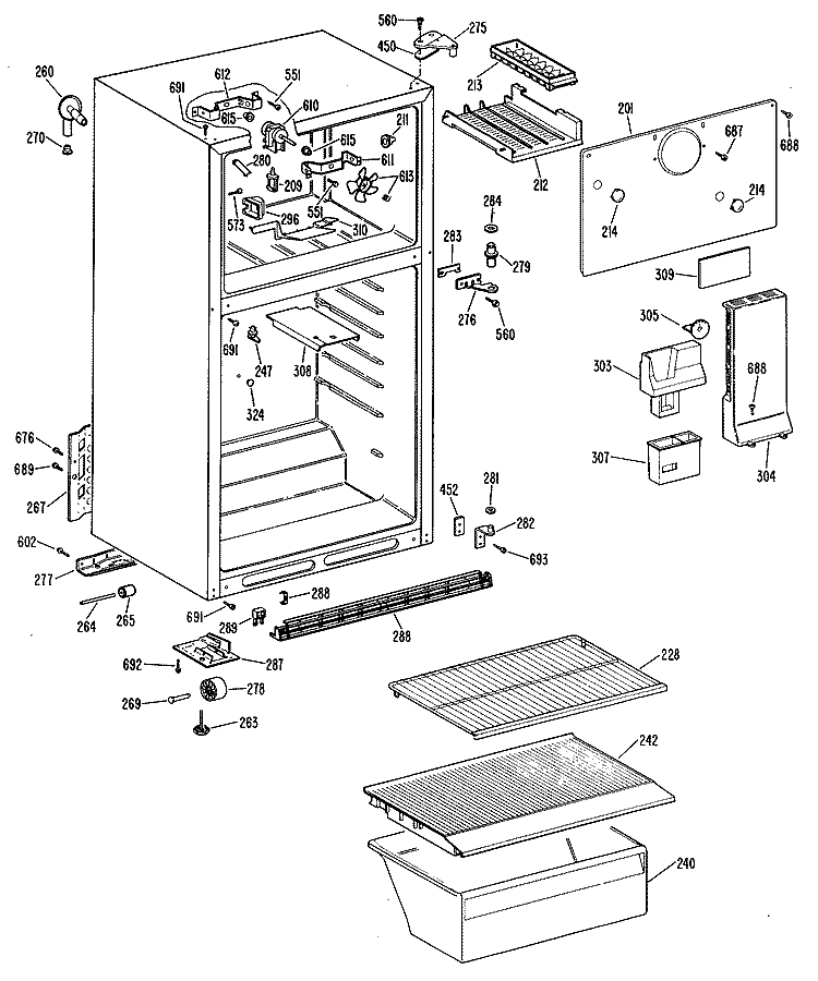 Section Diagram and Parts List for TBX16SPERWH  General Electric Refrigerator