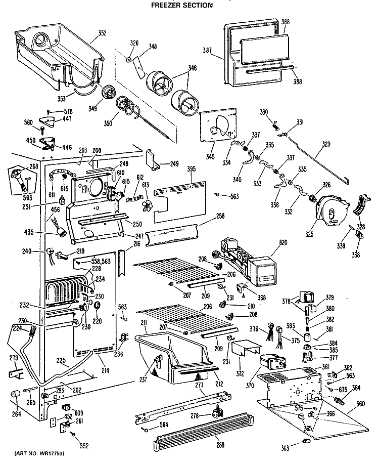 FREEZER SECTION Diagram and Parts List for TFX20RMC  General Electric Refrigerator